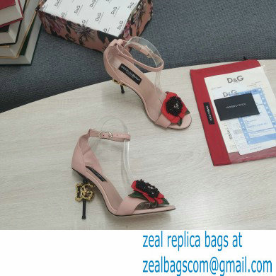 Dolce  &  Gabbana DG Logo Heel 10.5cm Black Red Roses Sandals Nude Pink 2022